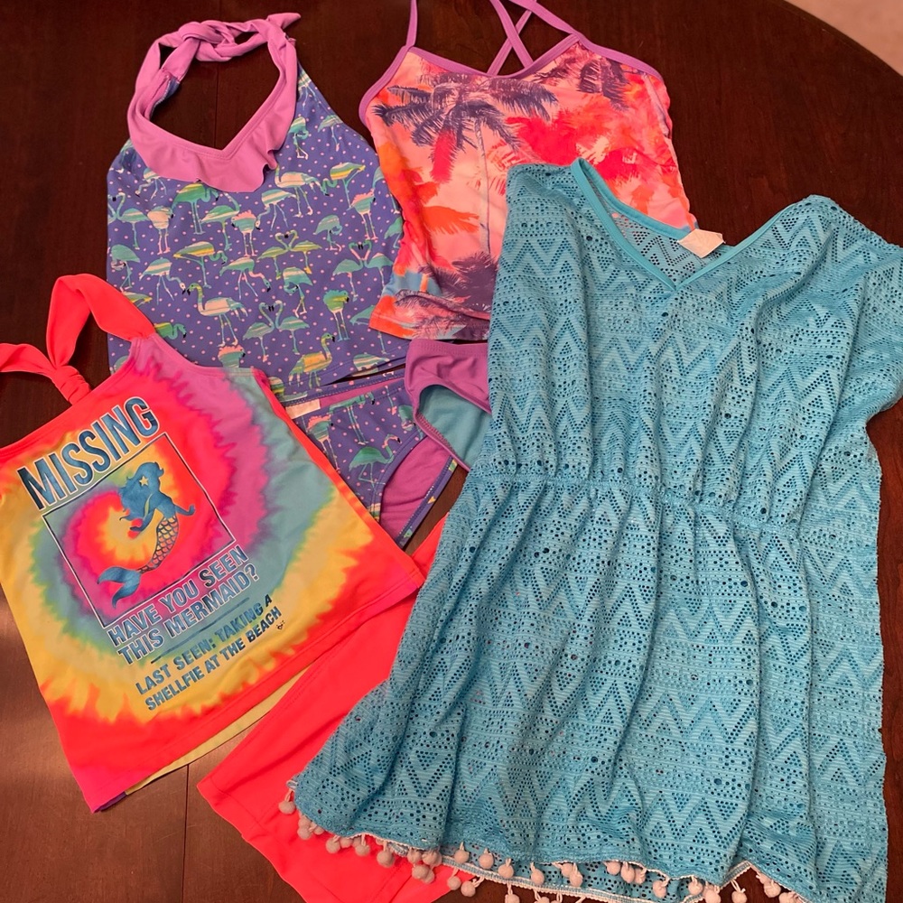 Lot of 3 girls tankinis and coverup, size M 7/8